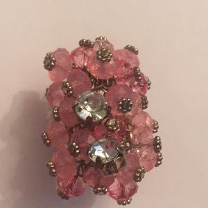 Pink Bead Cocktail Ring stretchy band Adjustable